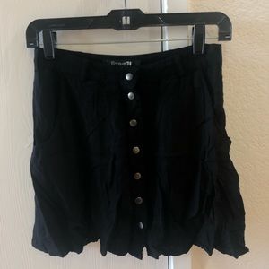 Black, button front, mini skirt